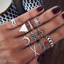 Encantadores Midi conjuntos de anillos para dedos para mujeres Vintage Color plata corona Luna hoja flor Boho nudillo anillo fiesta Punk joyería 2024 - compra barato