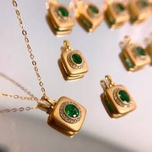Madalena sarara ouro puro au750 solene estilo quadrado pingente com verde esmeralda 18k corrente de ouro colar feminino 2024 - compre barato