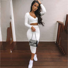 2019 New Sexy Two Piece Set V-neck Long Sleeve Crop Top Long Skirt Set Party Summer Clothes For Women Two Piece Outfits 2024 - buy cheap