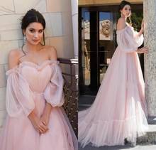 Pink Prom Dresses 2022 Women Party Night Long Evening Dress Off The Shoulder Vestidos De Gala A-Line Long Sleeves Robe De Soiree 2024 - buy cheap