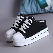 8CM Women Canvas Casual Shoes Flat Platform Wedges Shoes Women Breathable Sneakers Open Heel Backless Loafers Shoes Slippers 2024 - buy cheap