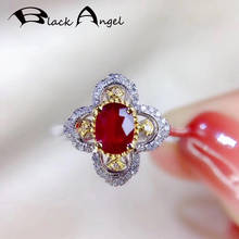 BLACK ANGEL 2020 New Gold Flower Pattern Openwork Ruby Gemstone Palace Adjustable Ring For Women Fashion Jewelry Christmas Gift 2024 - buy cheap