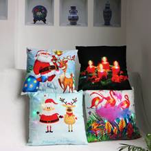 Flamingo de natal led luz capa de almofada 45*45cm algodão linho capas de almofada decoração para casa sofá almofadas fronhas KD-0587 2024 - compre barato