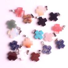 Hot Sale 50pcs/lot Natural Stone 20mm Cross Crystal Necklace Pendants Reiki Quartz Amulet  Charms for DIY Jewelry Making Free 2024 - buy cheap