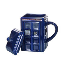 Taza de cerámica con tapa para niños, vaso de café con caja policial de Doctor Who, taza de leche para té, regalos creativos de Navidad 2024 - compra barato