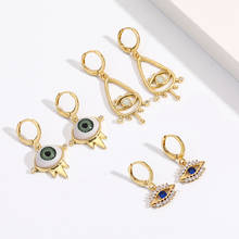 Женские серьги-кольца в Корейском стиле, очаровательные золотистые висячие украшения с синими глазами в стиле панк, хип-хоп, хороший подарок 2024 - купить недорого