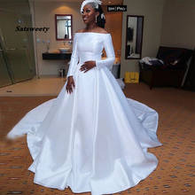 Off Shoulder African Wedding Dress With Long Sleeves White Bridal Gowns Princess A-line vestidos de novia Wedding Gowns New 2024 - buy cheap