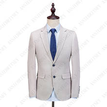 ANNIEBRITNEY 2019 Latest Beige Inory Linen Men Suit Set Tuxedo Slim Fit Jacket Groom Blazer Custom Made Big Size Suits for Men 2024 - buy cheap