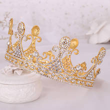 Trendy Golden Wedding Round Crown Tiara Crystal Rhinestone Bridal Hair Accessories Headdress Wedding Hair Jewelry Royal crown 2024 - buy cheap