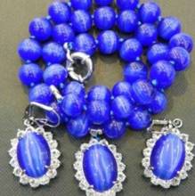 Сапфировый синий Мексиканская Опал круглые бусины драгоценные камни, подвеска, ожерелье, серьги, набор, 18" 2024 - купить недорого