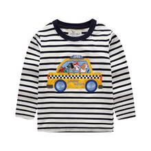Camiseta manga longa de algodão infantil, camiseta elástica de manga longa para meninos com aplique de carros 2024 - compre barato