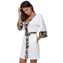 Witbuy Modal Night Wear Robe Women Casual Kimono Intimate Sleepwear Coat Patchwork Bandage Sexy Mini Robe 2XL 2020 Fashion New 2024 - buy cheap