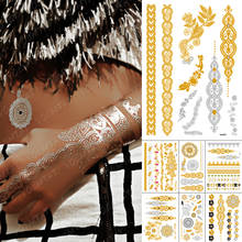 Tatuagem adesiva temporária, tatuagem à prova d'água com mandala, pulseira de henna, ouro e prata, flash, boho, jóias de festa, arte corporal com glíter 2024 - compre barato