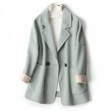 Женское шерстяное пальто средней длины, элегантное теплое пальто на двух пуговицах с отложным воротником, осень 2019 2024 - купить недорого