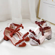 Zapatos de princesa lolita de verano, calzado de tacón alto para estudiantes de 3-5cm, con lazo cruzado y vendaje, kawaii, cosplay, loli, chica kawaii 2024 - compra barato