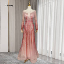 Finove Muslim O Neck A-Line Luxury Evening Dresses Gowns 2021 Sparkle Beading Long Sleeves Sexy For Women Party 2024 - buy cheap