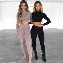 Fitness Gym Clothing Sweatsuit Yoga Solid Set Women Sexy High Collar Lumbar Suit Sports Active Wear Gym Workout Sportswear 2024 - buy cheap