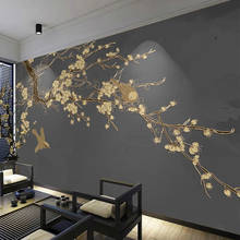 Mural de flores y pájaros de estilo chino en relieve dorado 3D, papel tapiz personalizado, foto de lujo para sala de estar, dormitorio, Fondo de papel tapiz Peint 2024 - compra barato
