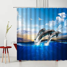 Animal Shower Curtain Cute Dolphin In Playing Waterproof Polyester Fabric Bathtub Decoration Photography Background 2024 - buy cheap