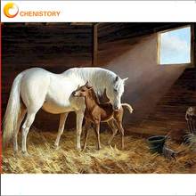 Масляная краска CHENISTORY по номерам для детей, Белая лошадь, животное, фотокраска на холсте, домашний декор, 40x50 см, в рамке, уникальный подарок «сделай сам» 2024 - купить недорого