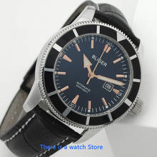 Bliger 46mm black dial automatic mechanical mens watch sapphire glass Luminous Waterproof Leather Strap Wristwatch Men 2022 - buy cheap