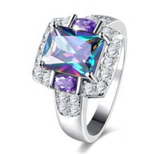 Anéis luxuosos de arco-íris para noivado femininos, zircônia, cor de prata, anel de cristal feminino, joias 2021 2024 - compre barato