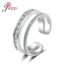 100% 925 prata esterlina anel ajustável romântico brilhante cristal dedo anéis para mulheres meninas moda presente de casamento para a mãe 2024 - compre barato