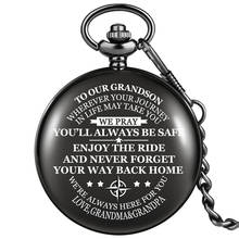 Antique To Our Grandson Personalized Unique Text Quartz Pocket Watch Smooth Black Pendant Pocket Clock Watches Birthday Gift Kid 2024 - buy cheap