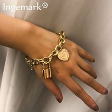 Ingemark Punk Lover's Lock Pendant Bracelets Bangles Fashion Alloy Carved Lover Heart Thick Chain Bracelet Couple Jewelry 2019 2024 - buy cheap