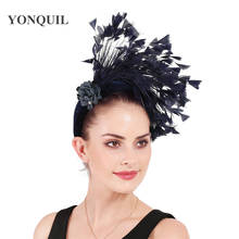 Princess Navy Wedding Headband Fascinator Womens Elegant Fashion Headwear Fancy Feathers Hair Accessories Church Fedora Hats 2024 - buy cheap