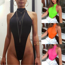 Sexy High Waist High Cut Summer Bodycon Neon Bodysuits Sleeveless Skinny Streetwear Fashion Bodysuit Leotard Top Club Outfits 2024 - buy cheap