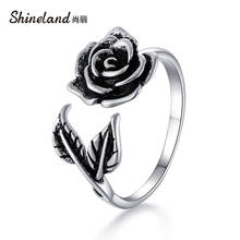 Shineland-Anillos ajustables Retro para mujer, Color plata antigua, flor y hojas, accesorios de joyería, Anillo 2024 - compra barato