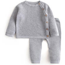 Conjuntos de roupas sólidas para bebês meninos e meninas, roupas para recém-nascidos de manga longa + calças, pijamas casuais de primavera e outono 2024 - compre barato