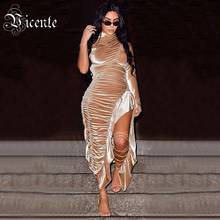 VC Chic Velvet Long Dress Draped Ruffles Design Sexy One Shoulder Long Sleeve Celebrity Party Club Vestido Free Shipping 2024 - buy cheap