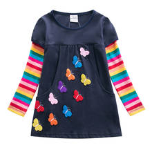Vestido de manga larga para niña de 3 a 8 años, bordado de mariposa, productos nuevos de primavera y otoño, mangas arcoíris con 2 bolsillos 2024 - compra barato