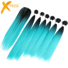 Mint Green Ombre Color Synthetic Hair Bundles With Lace Closure 14-18inch 6 Bundle X-TRESS Yaki Straight Hair Weaving Extensions 2024 - buy cheap
