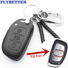 FLYBETTER Genuine Leather 3Button Keyless Entry Smart Key Case Cover For Hyundai Sonata9/Tucson/Elantra  L09 2024 - buy cheap