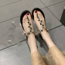 New Women Thong Sandals T-Type Open Toe Rhinestone Flat Bottom Roman Sandals Shoes Shoes Woman Flats 2024 - buy cheap