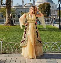 Gold Vestidos De Novia Kosovo Albanian Caftan Evening Dresses 2021 Long Sleeves Applique Robe De Soirée De Mariage Prom Gowns 2024 - buy cheap