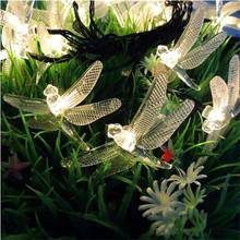 Solar powered natal led night light libélula fadas luzes da corda para jardim ao ar livre cerca pátio guirlanda de natal luzes 2024 - compre barato