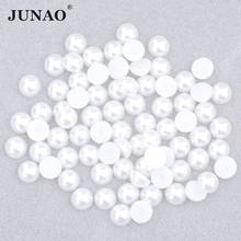 Белые жемчужины JUNAO 2 4 6 8 10 12 14 мм, полукруглые жемчужные стразы, наклейки, хрустальные камни с плоской задней стороной, клей на украшение, стразы 2024 - купить недорого