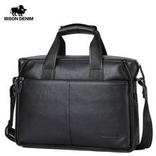 BISON DENIM Garantía Cuero Genuino Cartera de Los Hombres Bolsa de 14 pulgadas Portátil Bolsa de Negocios Bolso Del Mensajero Del Zurriago Suave N2237-3 2024 - compra barato