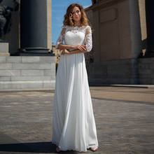 Кружевное свадебное платье трапециевидной формы с коротким рукавом, элегантное Свадебные платья из шифона с круглым вырезом и аппликацией со шлейфом, на заказ, 2021 2024 - купить недорого
