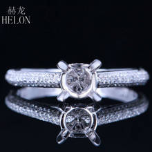 HELON-anillo de oro blanco de 14K con forma redonda, 6-7mm, pavé de diamantes naturales reales, joyería fina de compromiso para boda, ajuste de anillo de montaje Semi 2024 - compra barato
