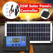 Painel solar 12v usb duplo de 25w, com saída 10/20/30/40/controlador de carregador solar usb 50a para acampamento ao ar livre, luz de led 2024 - compre barato