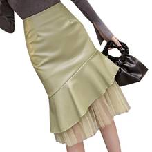 Falda de sirena con costuras de malla para mujer, falda acampanada de cintura alta, a la moda, novedad 2024 - compra barato