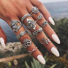 11 pcs/Set Bohemia Vintage Rings For Women Crystal flowers Elephant Geometric Female Finger Rings Set Jewelry 2024 - buy cheap