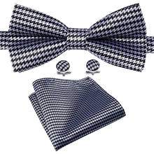 Houndstooth Bowtie for Men Silk Pre-Tied Black and White Plaid Ties Formal Butterfly Tie Handkerchief Cufflink Set Party Wedding 2024 - buy cheap