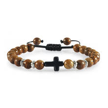 Natural Wood Beads Cross Braided Bracelet Adjustable Tiger Eye Lava Beaded Bangle For Women Men Yoga Prayer Buddha Jewelry Homme 2024 - buy cheap