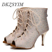 DKZSYIM Rhinestone Latin Dance Boots Open Toes Ballroom Lace-UP Salsa/Tango Dancing Shoes Metal  Heels Wedding Dance Shoes Shiny 2022 - buy cheap